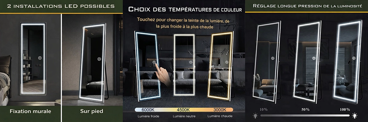 Miroir LED dressing Graphe 1600x500 mm tactile antibuée